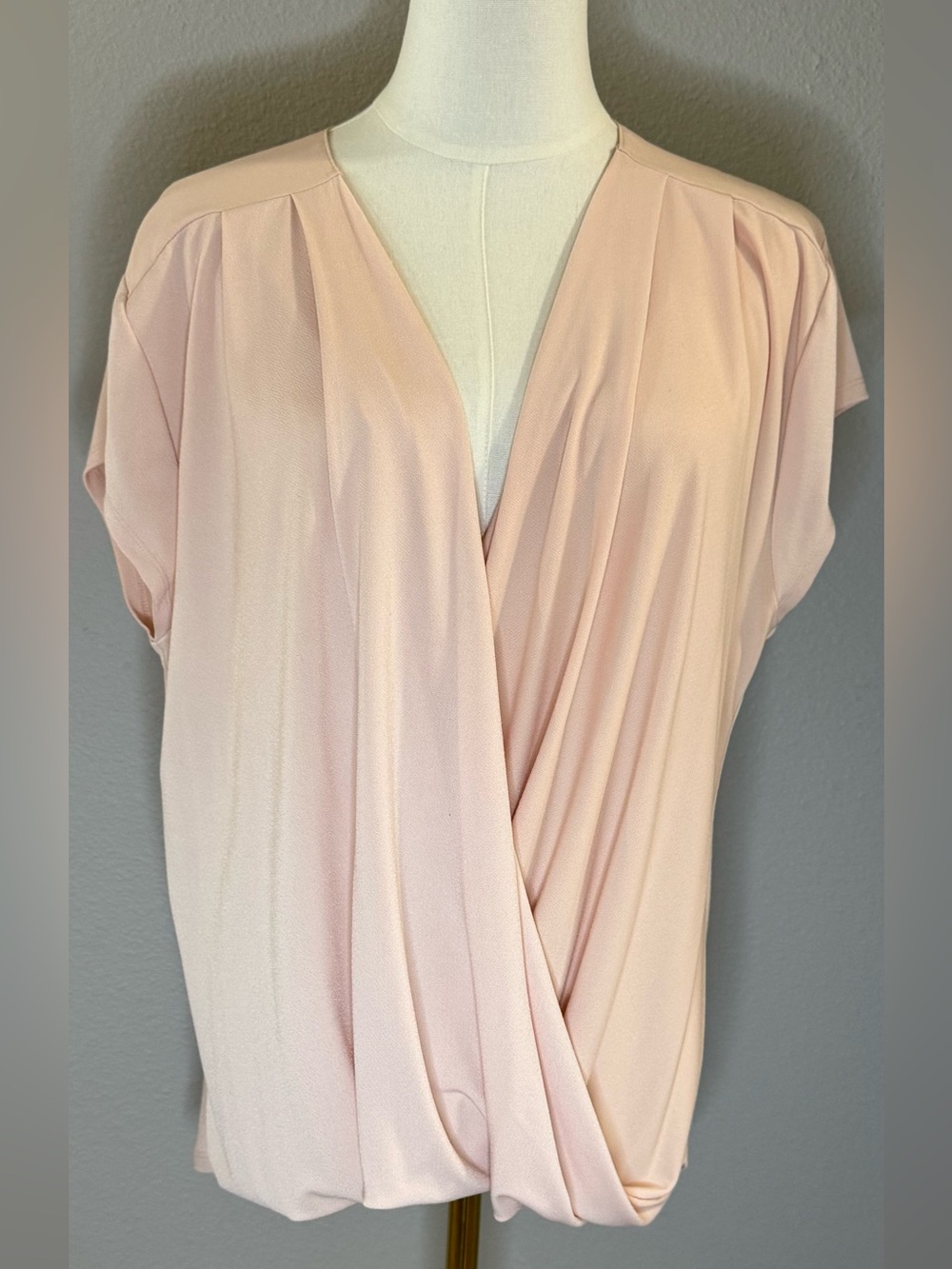 Ann Taylor Blush Pink Faux-Wrap V-Neck Blouse